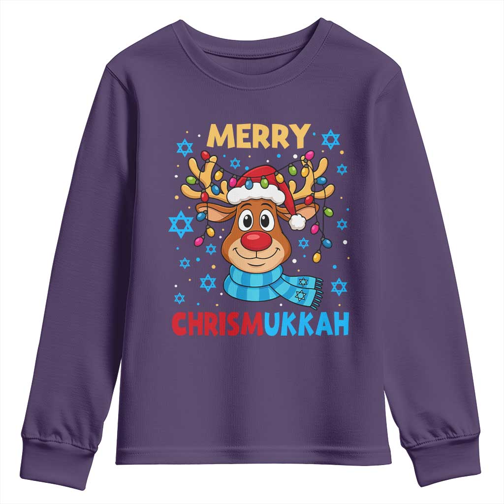 Merry Chrismukkah Youth Sweatshirt Jewish Happy Christmas Hanukkah Reindeer Menorah TS10 Purple Print Your Wear