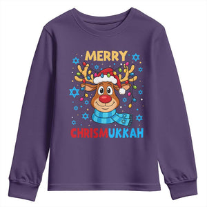 Merry Chrismukkah Youth Sweatshirt Jewish Happy Christmas Hanukkah Reindeer Menorah TS10 Purple Print Your Wear