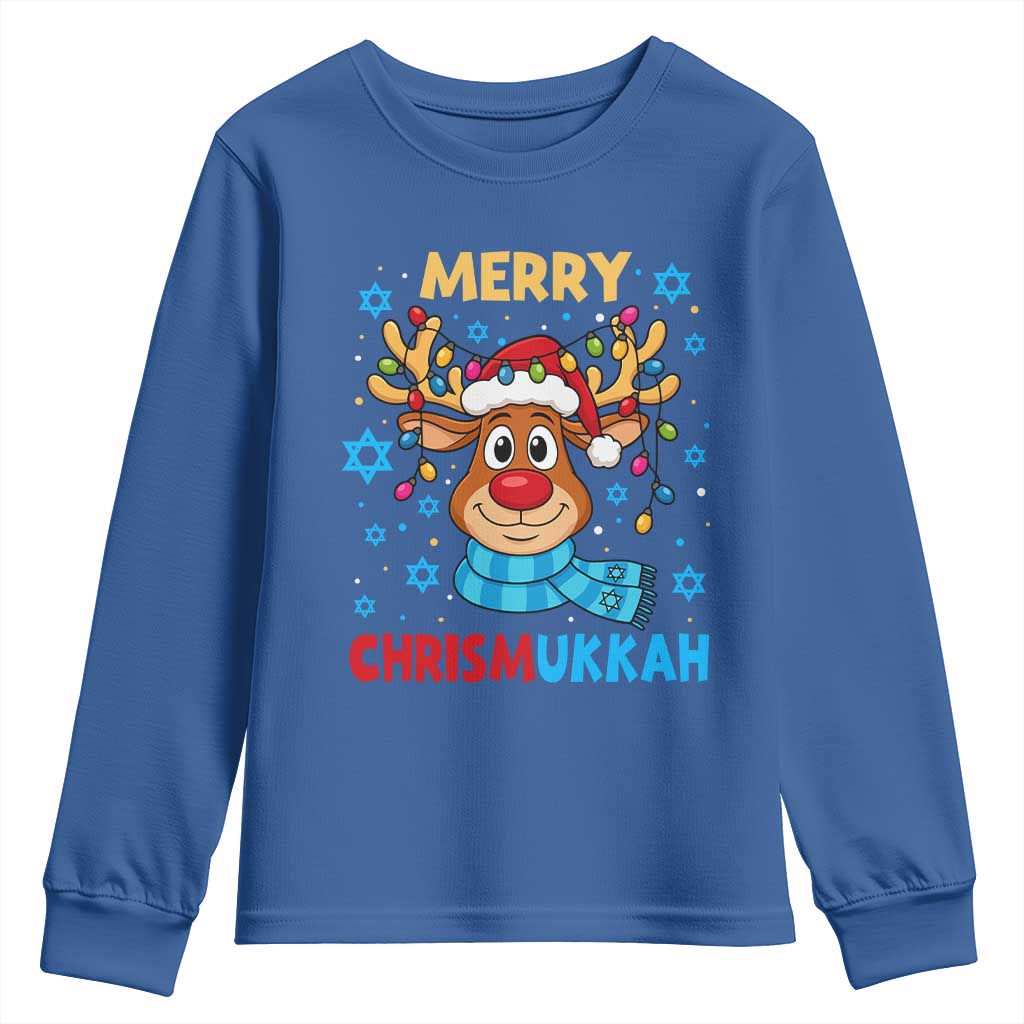 Merry Chrismukkah Youth Sweatshirt Jewish Happy Christmas Hanukkah Reindeer Menorah TS10 Royal Blue Print Your Wear