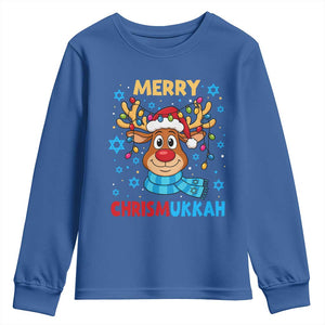 Merry Chrismukkah Youth Sweatshirt Jewish Happy Christmas Hanukkah Reindeer Menorah TS10 Royal Blue Print Your Wear