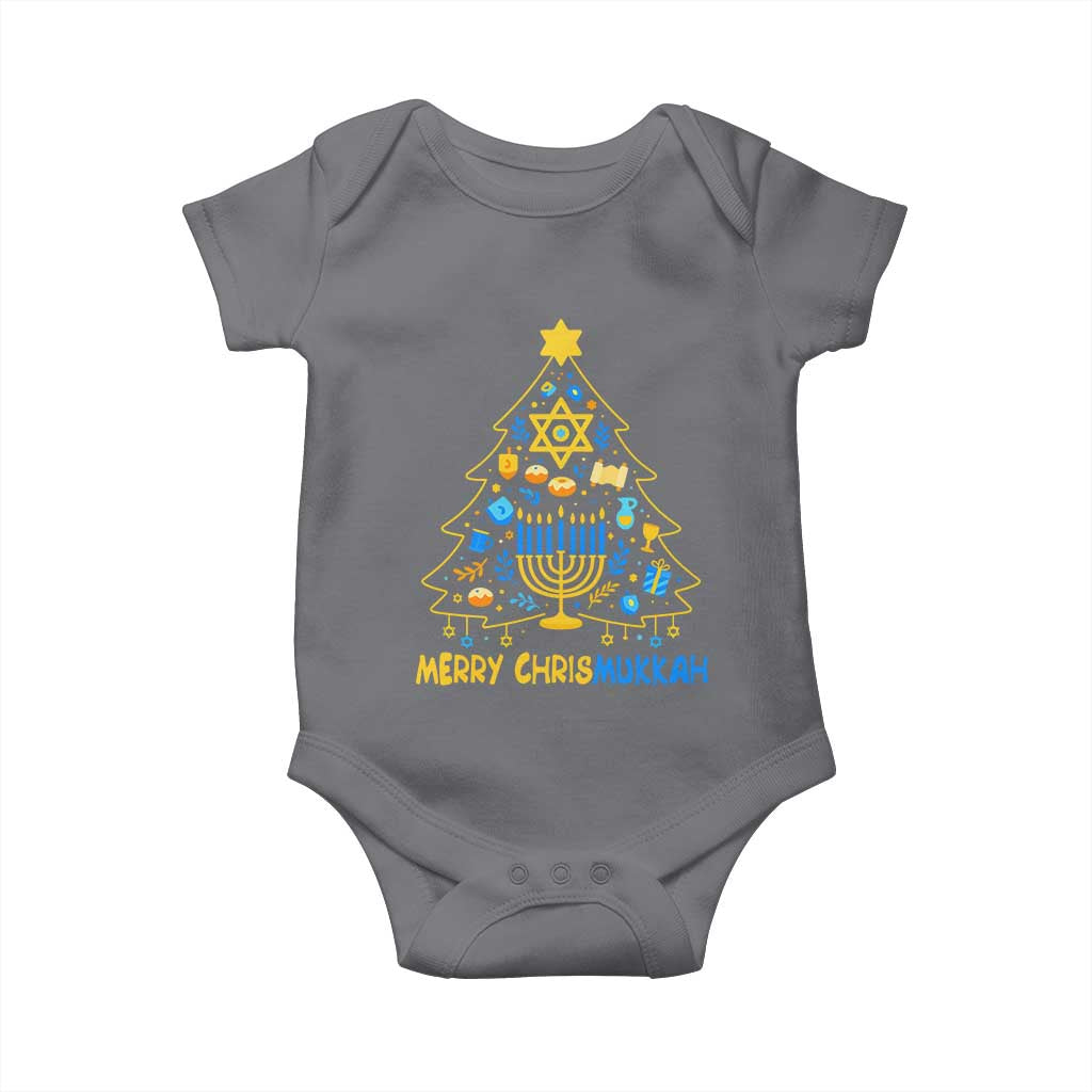 Merry Chrismukkah Baby Onesie Jewish Happy Hanukkah Christmas Tree TS10 Charcoal Print Your Wear