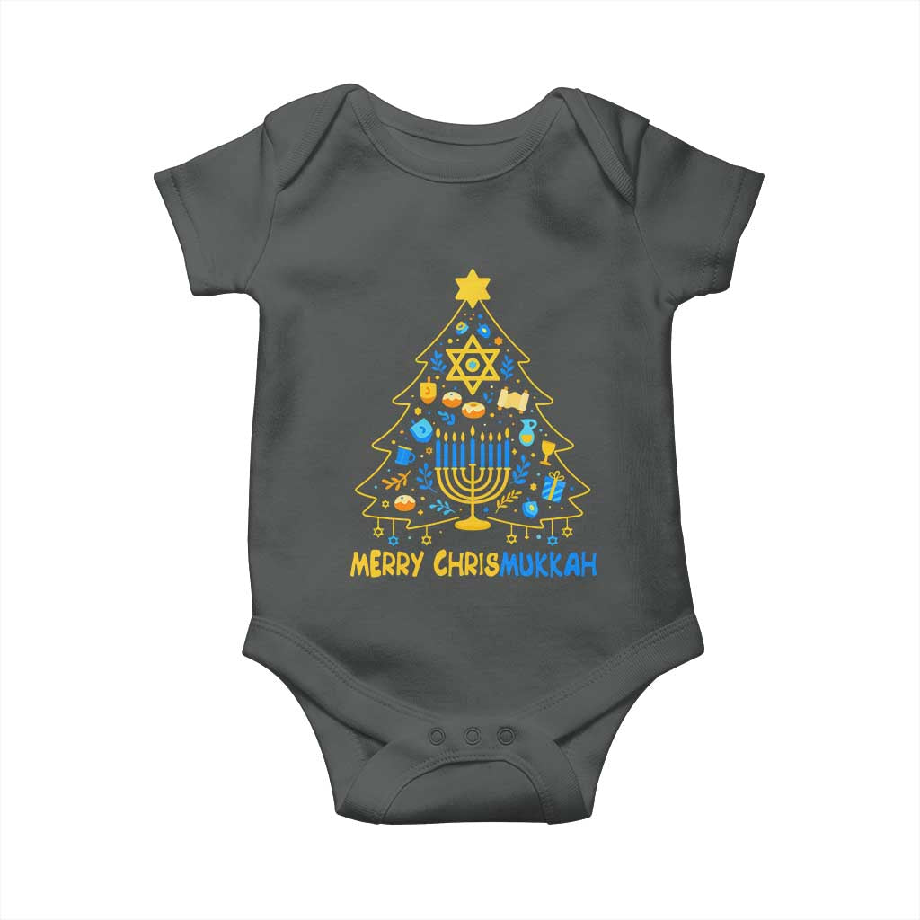 Merry Chrismukkah Baby Onesie Jewish Happy Hanukkah Christmas Tree TS10 Dark Heather Print Your Wear