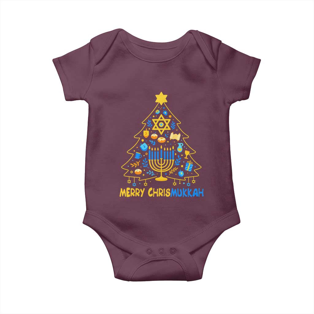 Merry Chrismukkah Baby Onesie Jewish Happy Hanukkah Christmas Tree TS10 Maroon Print Your Wear