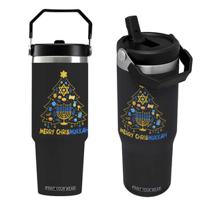 Merry Chrismukkah Flip Straw Tumbler Jewish Happy Hanukkah Christmas Tree TS10 One Size: 30 oz Black Print Your Wear