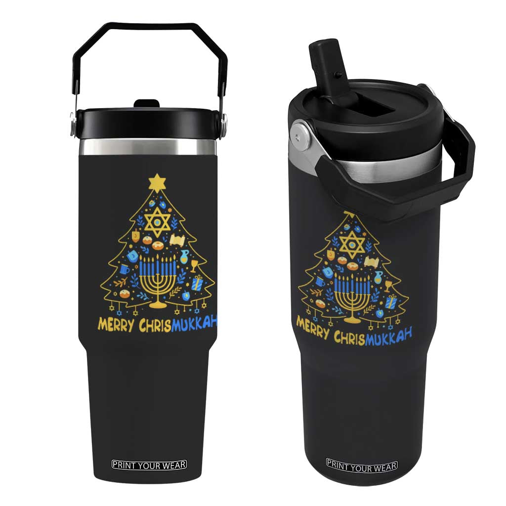 Merry Chrismukkah Flip Straw Tumbler Jewish Happy Hanukkah Christmas Tree TS10 One Size: 30 oz Black Print Your Wear