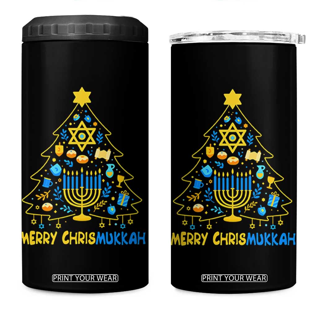 Merry Chrismukkah 4 in 1 Can Cooler Tumbler Jewish Happy Hanukkah Christmas Tree TS10 One Size: 16 oz Black Print Your Wear