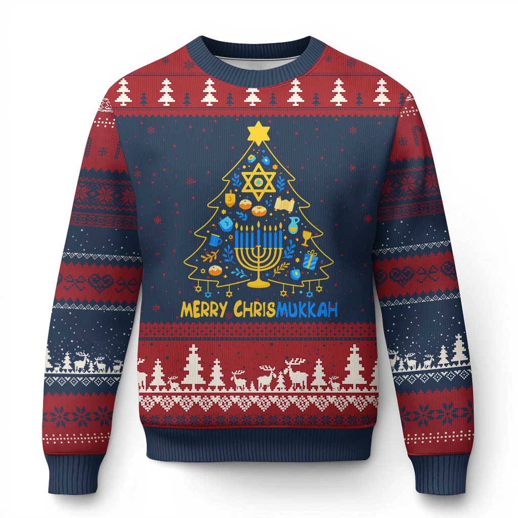 Merry Chrismukkah Ugly Christmas Sweater Jewish Happy Hanukkah Xmas Tree TS10 Navy Red Print Your Wear