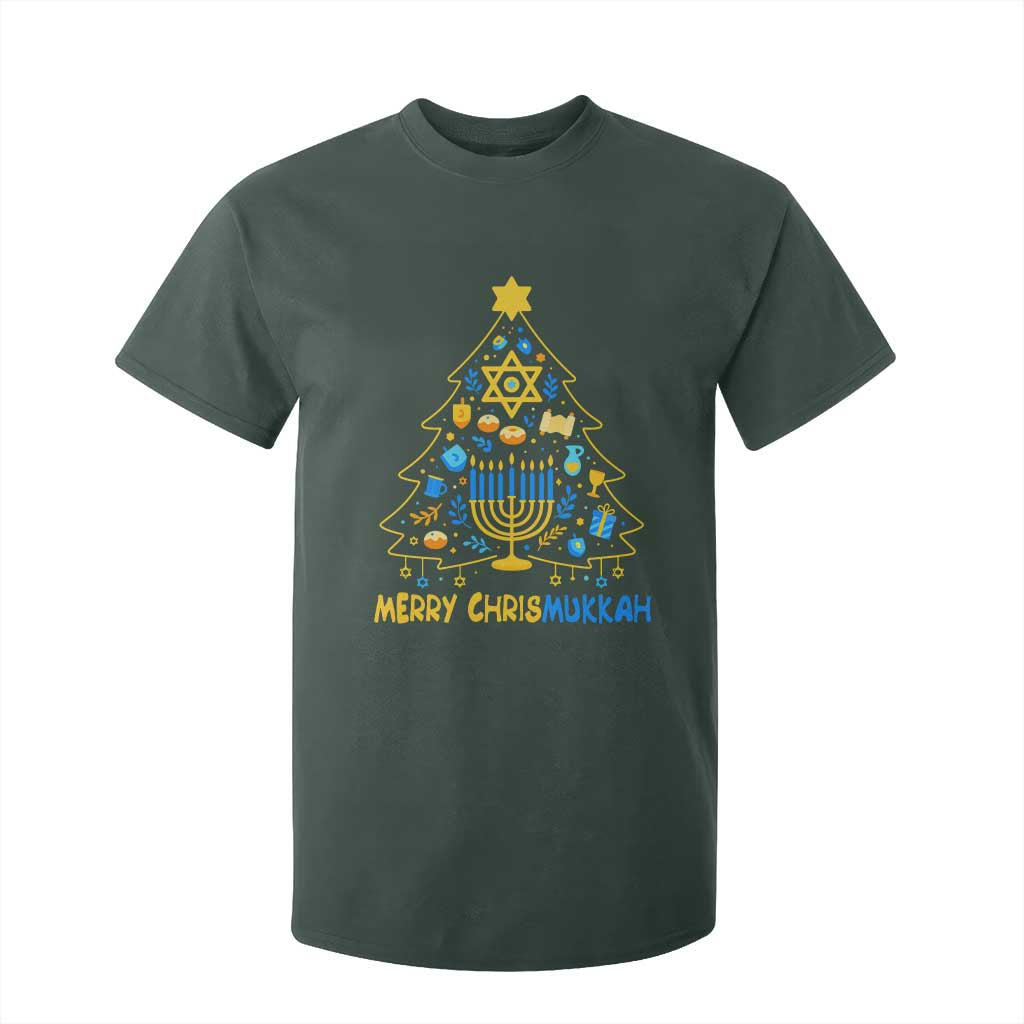 Merry Chrismukkah T Shirt For Kid Jewish Happy Hanukkah Christmas Tree TS10 Dark Forest Green Print Your Wear