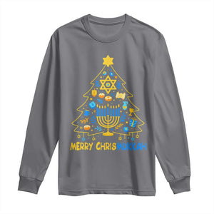 Merry Chrismukkah Long Sleeve Shirt Jewish Happy Hanukkah Christmas Tree TS10 Charcoal Print Your Wear