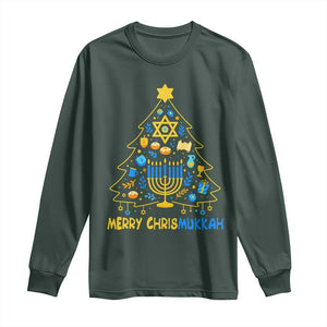 Merry Chrismukkah Long Sleeve Shirt Jewish Happy Hanukkah Christmas Tree TS10 Dark Forest Green Print Your Wear