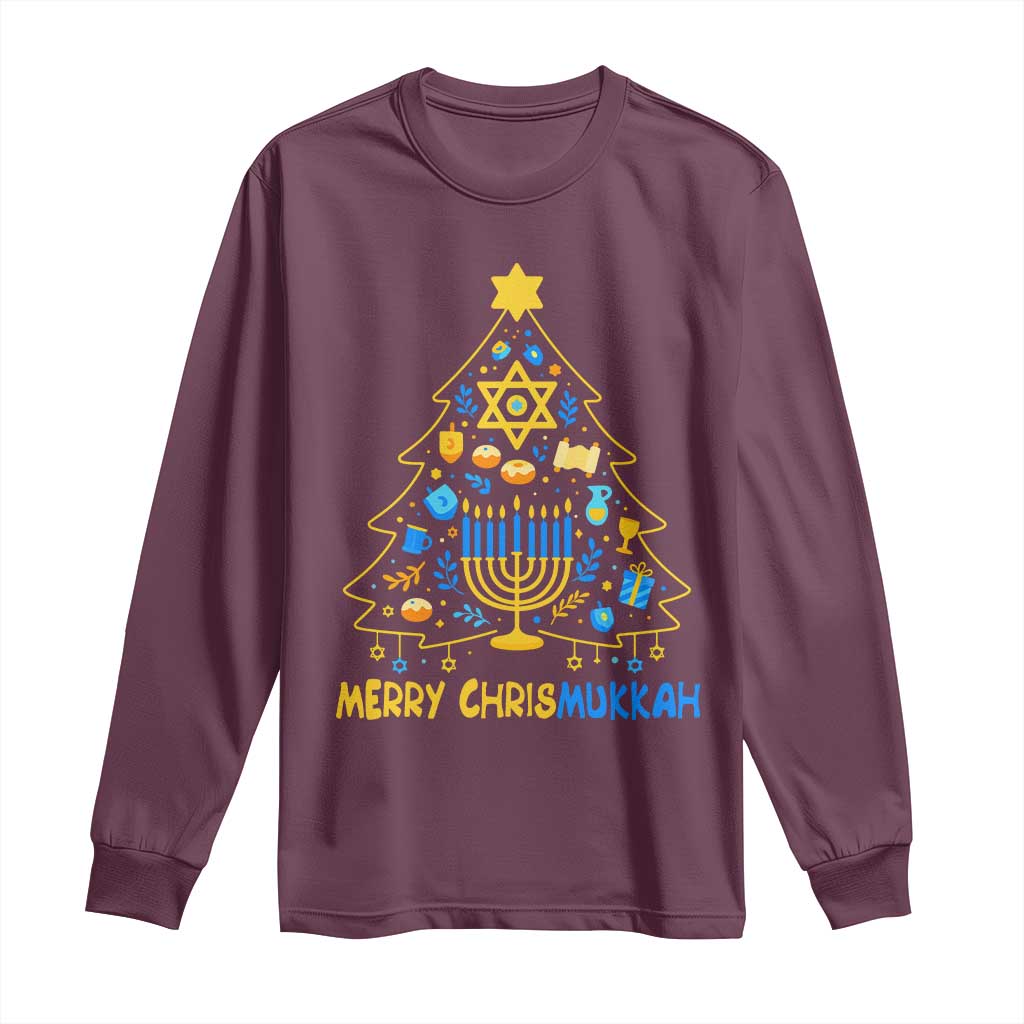 Merry Chrismukkah Long Sleeve Shirt Jewish Happy Hanukkah Christmas Tree TS10 Maroon Print Your Wear