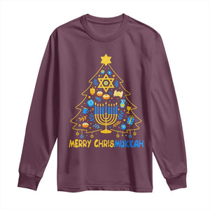 Merry Chrismukkah Long Sleeve Shirt Jewish Happy Hanukkah Christmas Tree TS10 Maroon Print Your Wear