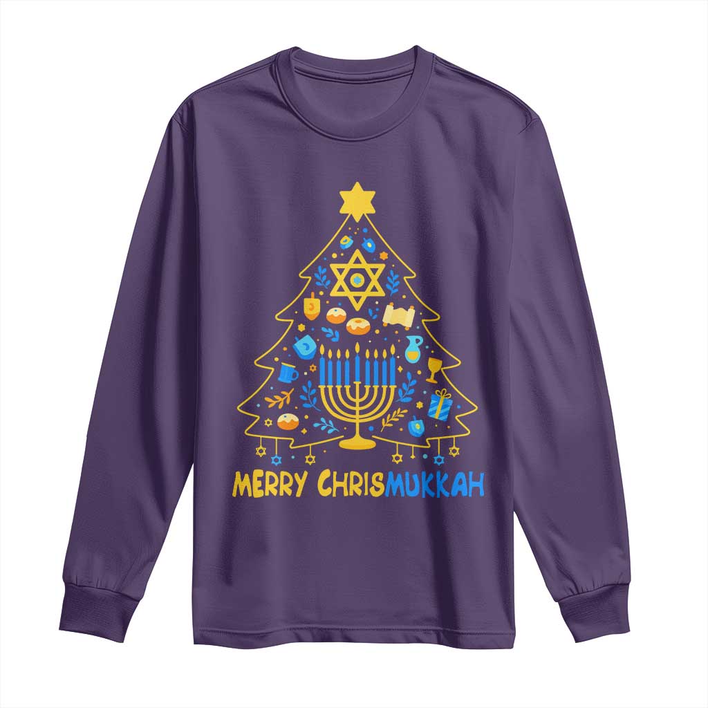 Merry Chrismukkah Long Sleeve Shirt Jewish Happy Hanukkah Christmas Tree TS10 Purple Print Your Wear