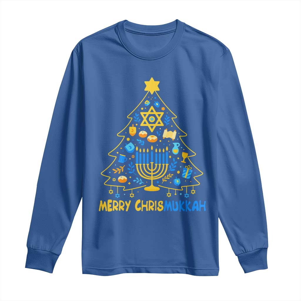 Merry Chrismukkah Long Sleeve Shirt Jewish Happy Hanukkah Christmas Tree TS10 Royal Blue Print Your Wear