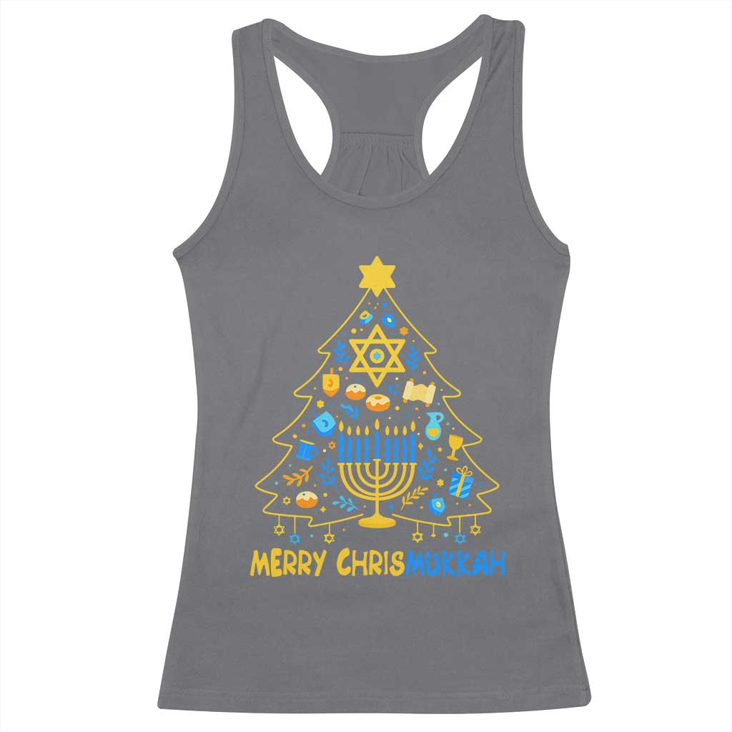 Merry Chrismukkah Racerback Tank Top Jewish Happy Hanukkah Christmas Tree TS10 Charcoal Print Your Wear