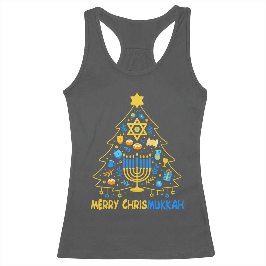 Merry Chrismukkah Racerback Tank Top Jewish Happy Hanukkah Christmas Tree TS10 Dark Heather Print Your Wear