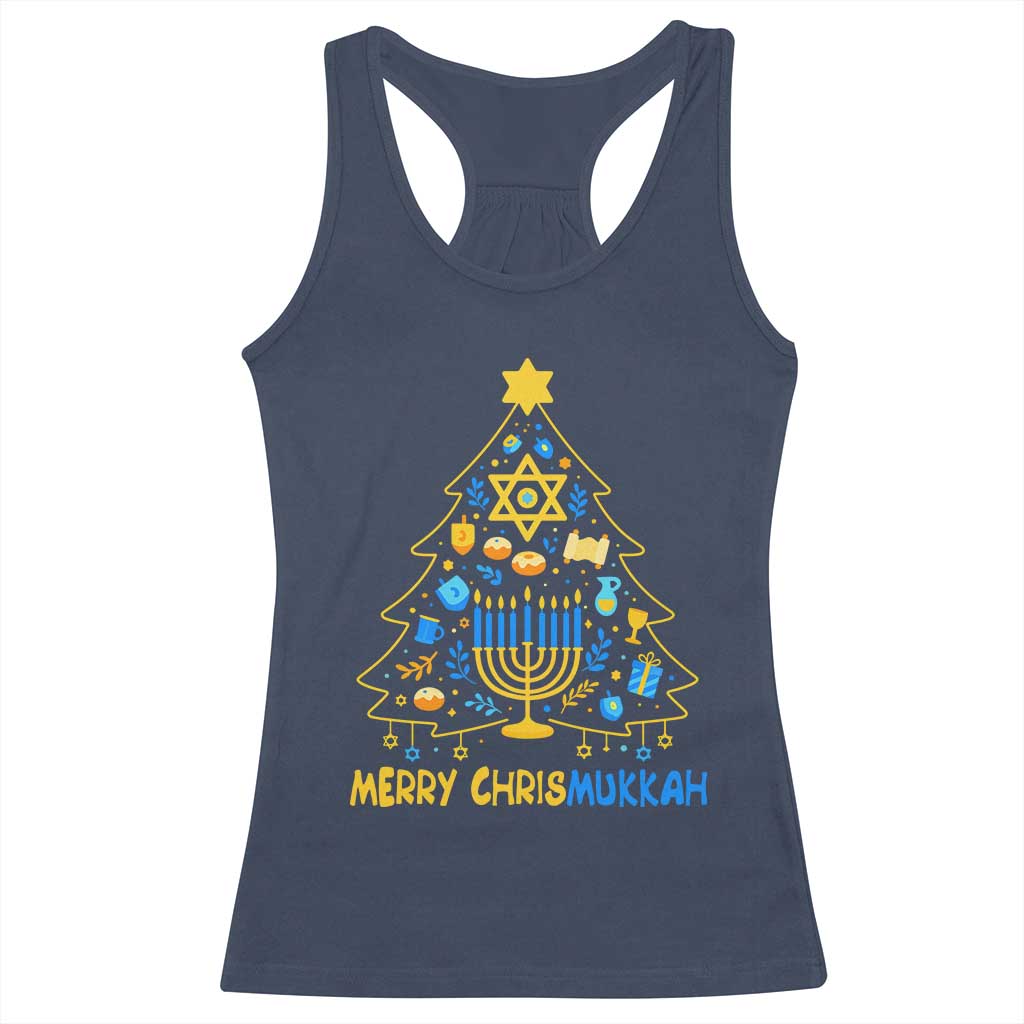 Merry Chrismukkah Racerback Tank Top Jewish Happy Hanukkah Christmas Tree TS10 Navy Print Your Wear