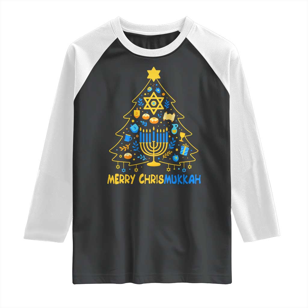 Merry Chrismukkah Raglan Shirt Jewish Happy Hanukkah Christmas Tree TS10 Black White Print Your Wear