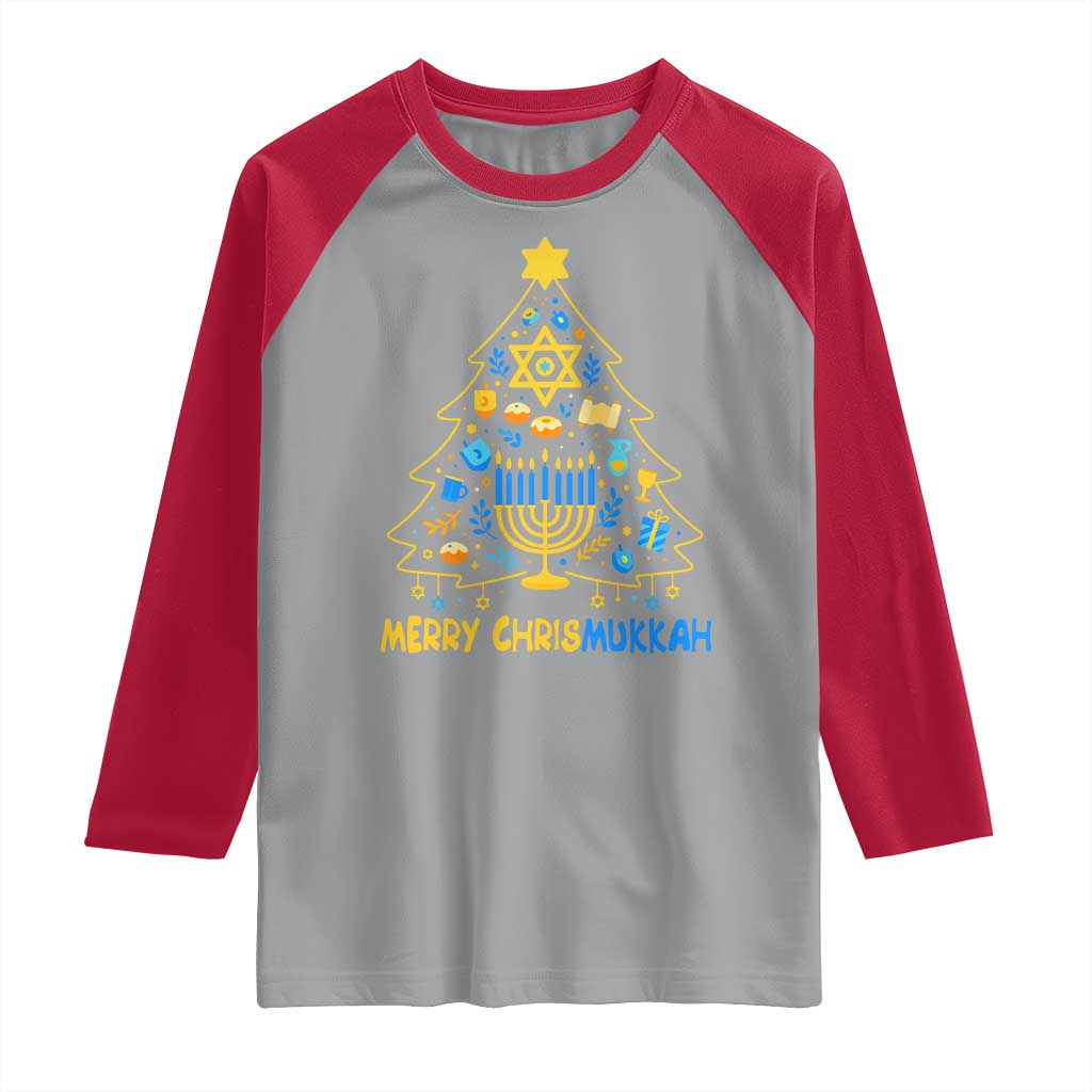 Merry Chrismukkah Raglan Shirt Jewish Happy Hanukkah Christmas Tree TS10 Sport Gray Red Print Your Wear