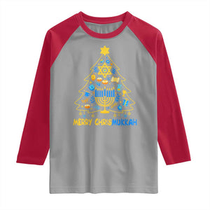 Merry Chrismukkah Raglan Shirt Jewish Happy Hanukkah Christmas Tree TS10 Sport Gray Red Print Your Wear