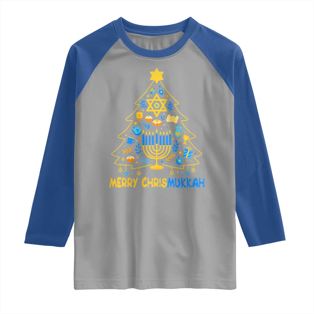 Merry Chrismukkah Raglan Shirt Jewish Happy Hanukkah Christmas Tree TS10 Sport Gray Royal Print Your Wear