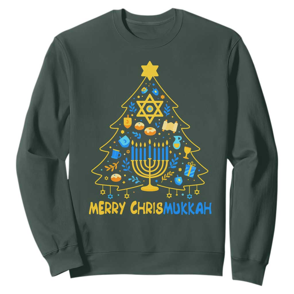 Merry Chrismukkah Sweatshirt Jewish Happy Hanukkah Christmas Tree TS10 Dark Forest Green Print Your Wear