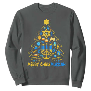 Merry Chrismukkah Sweatshirt Jewish Happy Hanukkah Christmas Tree TS10 Dark Heather Print Your Wear