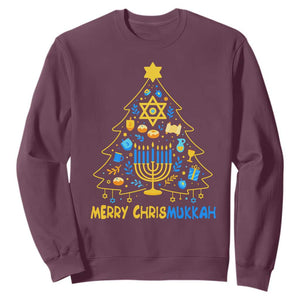 Merry Chrismukkah Sweatshirt Jewish Happy Hanukkah Christmas Tree TS10 Maroon Print Your Wear