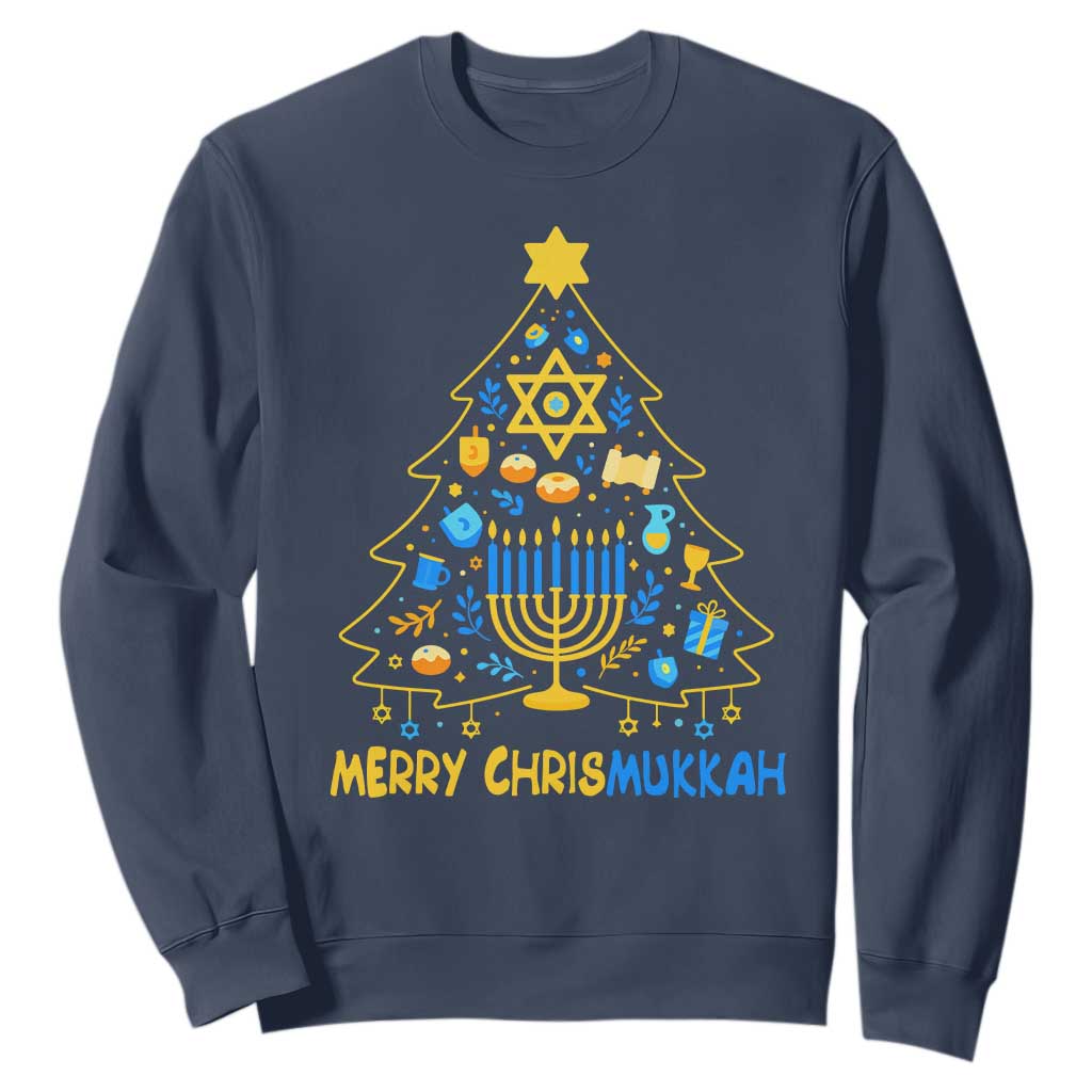 Merry Chrismukkah Sweatshirt Jewish Happy Hanukkah Christmas Tree TS10 Navy Print Your Wear