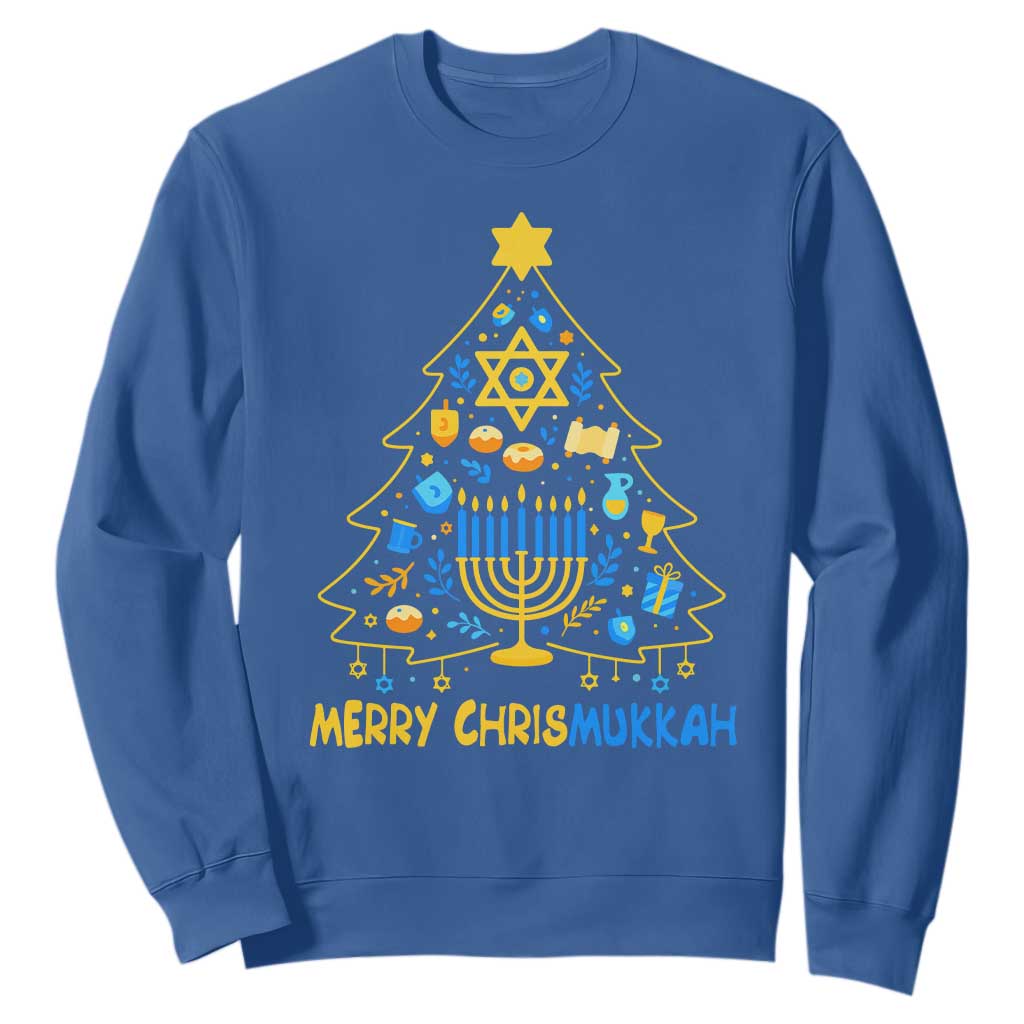 Merry Chrismukkah Sweatshirt Jewish Happy Hanukkah Christmas Tree TS10 Royal Blue Print Your Wear