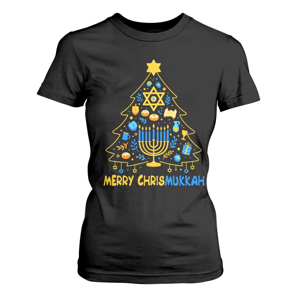 Merry Chrismukkah T Shirt For Women Jewish Happy Hanukkah Christmas Tree TS10 Black Print Your Wear