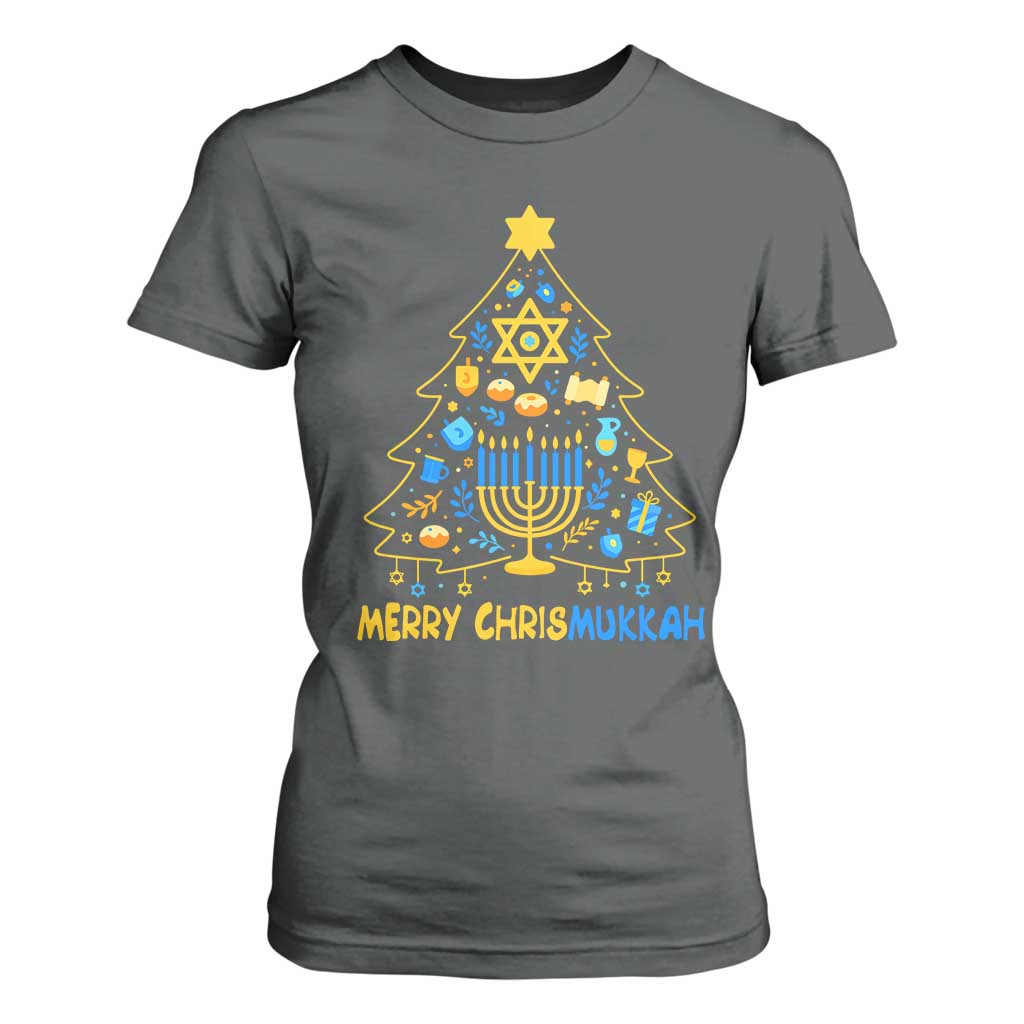 Merry Chrismukkah T Shirt For Women Jewish Happy Hanukkah Christmas Tree TS10 Dark Heather Print Your Wear