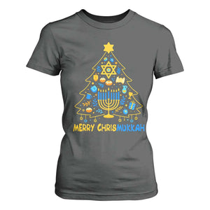Merry Chrismukkah T Shirt For Women Jewish Happy Hanukkah Christmas Tree TS10 Dark Heather Print Your Wear
