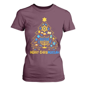 Merry Chrismukkah T Shirt For Women Jewish Happy Hanukkah Christmas Tree TS10 Maroon Print Your Wear