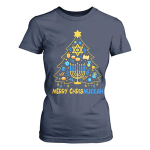 Merry Chrismukkah T Shirt For Women Jewish Happy Hanukkah Christmas Tree TS10 Navy Print Your Wear