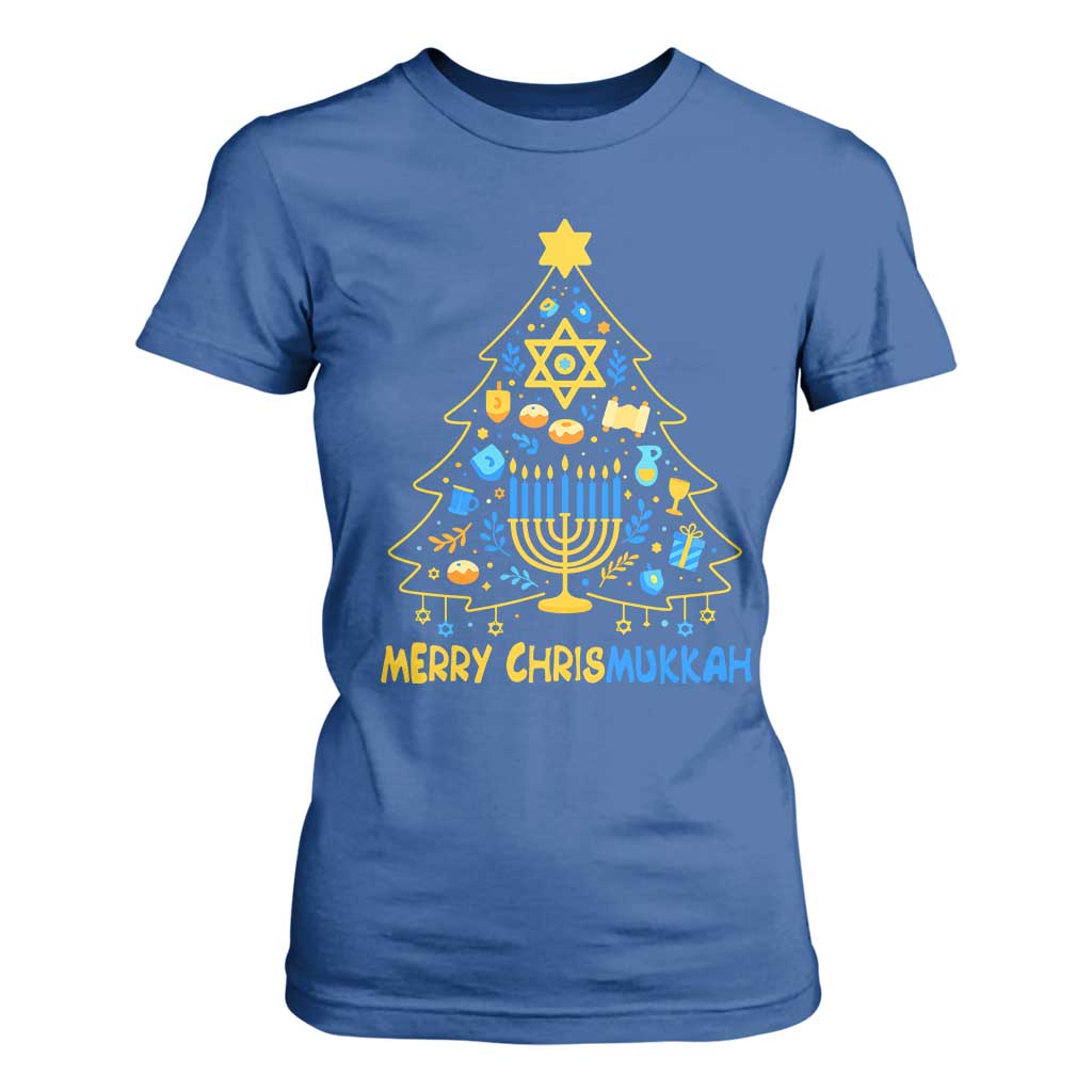 Merry Chrismukkah T Shirt For Women Jewish Happy Hanukkah Christmas Tree TS10 Royal Blue Print Your Wear