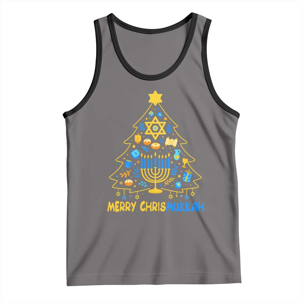 Merry Chrismukkah Tank Top Jewish Happy Hanukkah Christmas Tree TS10 Deep Heather Black Print Your Wear