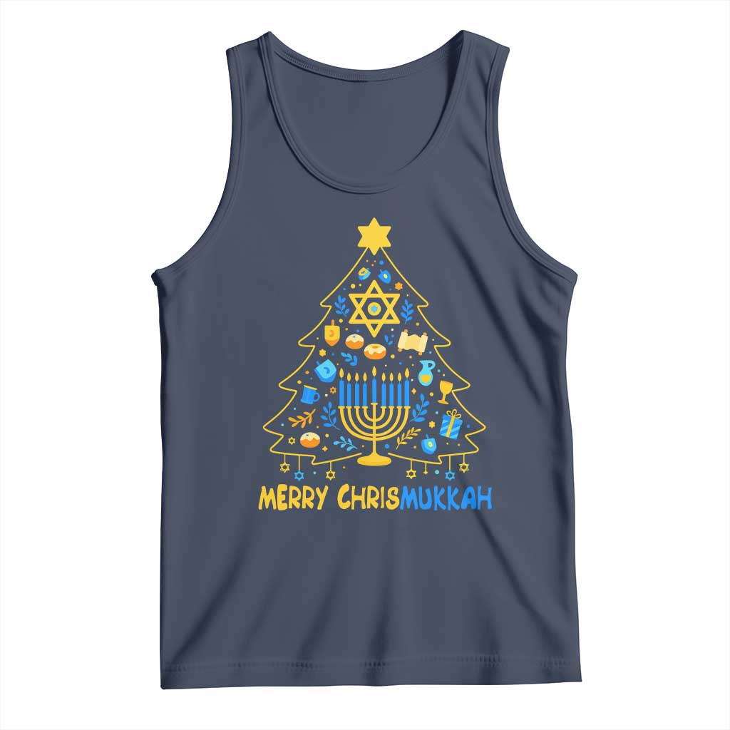 Merry Chrismukkah Tank Top Jewish Happy Hanukkah Christmas Tree TS10 Navy Print Your Wear