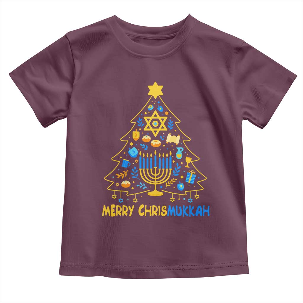 Merry Chrismukkah Toddler T Shirt Jewish Happy Hanukkah Christmas Tree TS10 Maroon Print Your Wear