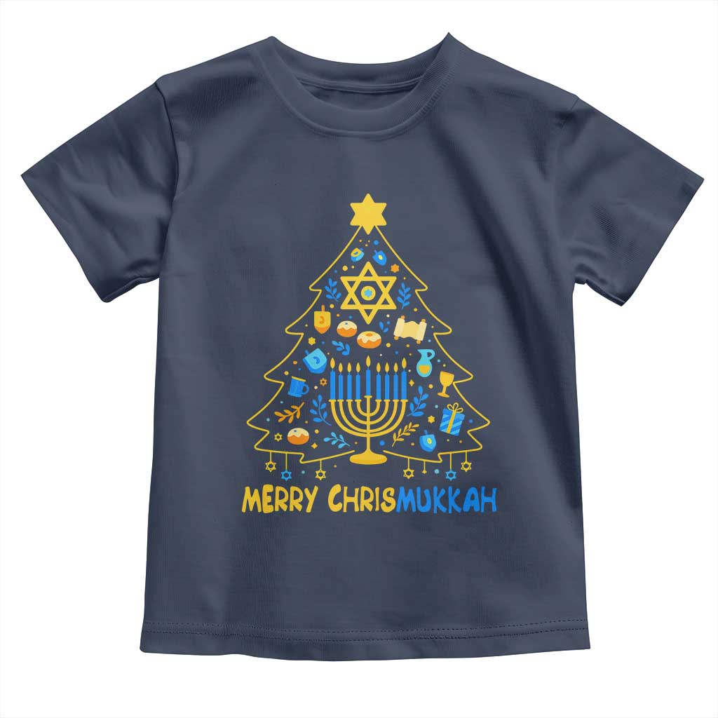 Merry Chrismukkah Toddler T Shirt Jewish Happy Hanukkah Christmas Tree TS10 Navy Print Your Wear