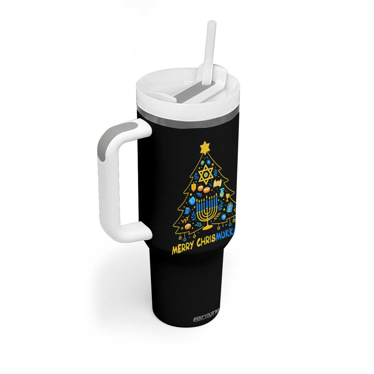 Merry Chrismukkah Tumbler With Handle Jewish Happy Hanukkah Christmas Tree TS10 Print Your Wear