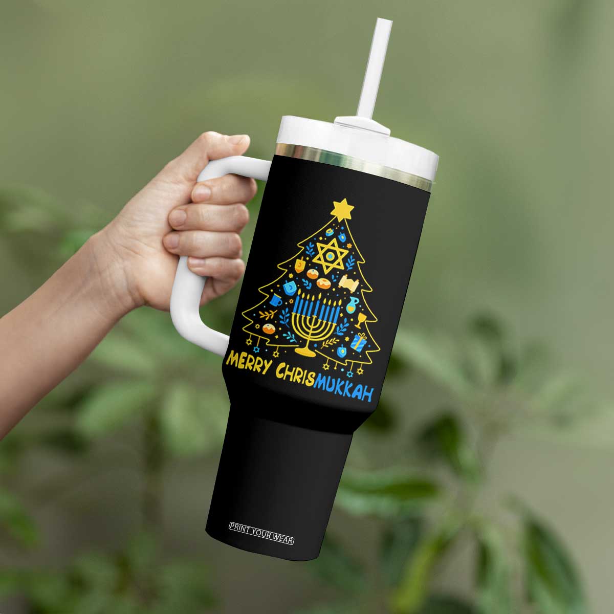 Merry Chrismukkah Tumbler With Handle Jewish Happy Hanukkah Christmas Tree TS10 Print Your Wear