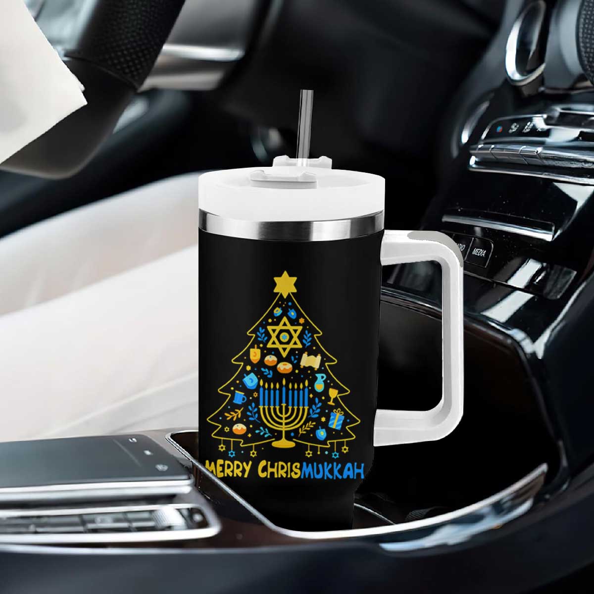 Merry Chrismukkah Tumbler With Handle Jewish Happy Hanukkah Christmas Tree TS10 Print Your Wear