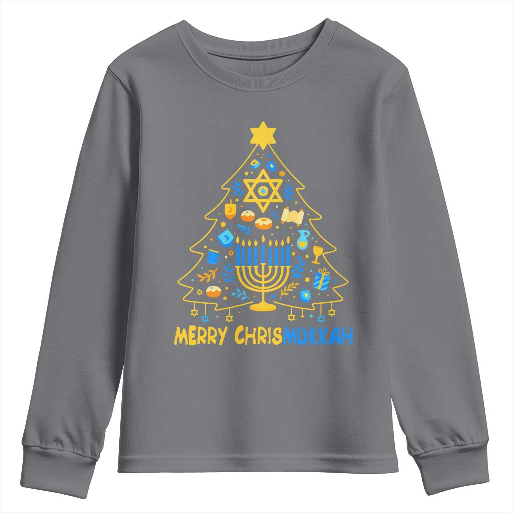 Merry Chrismukkah Youth Sweatshirt Jewish Happy Hanukkah Christmas Tree TS10 Charcoal Print Your Wear