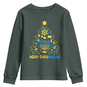 Merry Chrismukkah Youth Sweatshirt Jewish Happy Hanukkah Christmas Tree TS10 Dark Forest Green Print Your Wear