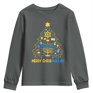 Merry Chrismukkah Youth Sweatshirt Jewish Happy Hanukkah Christmas Tree TS10 Dark Heather Print Your Wear