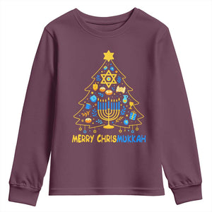 Merry Chrismukkah Youth Sweatshirt Jewish Happy Hanukkah Christmas Tree TS10 Maroon Print Your Wear