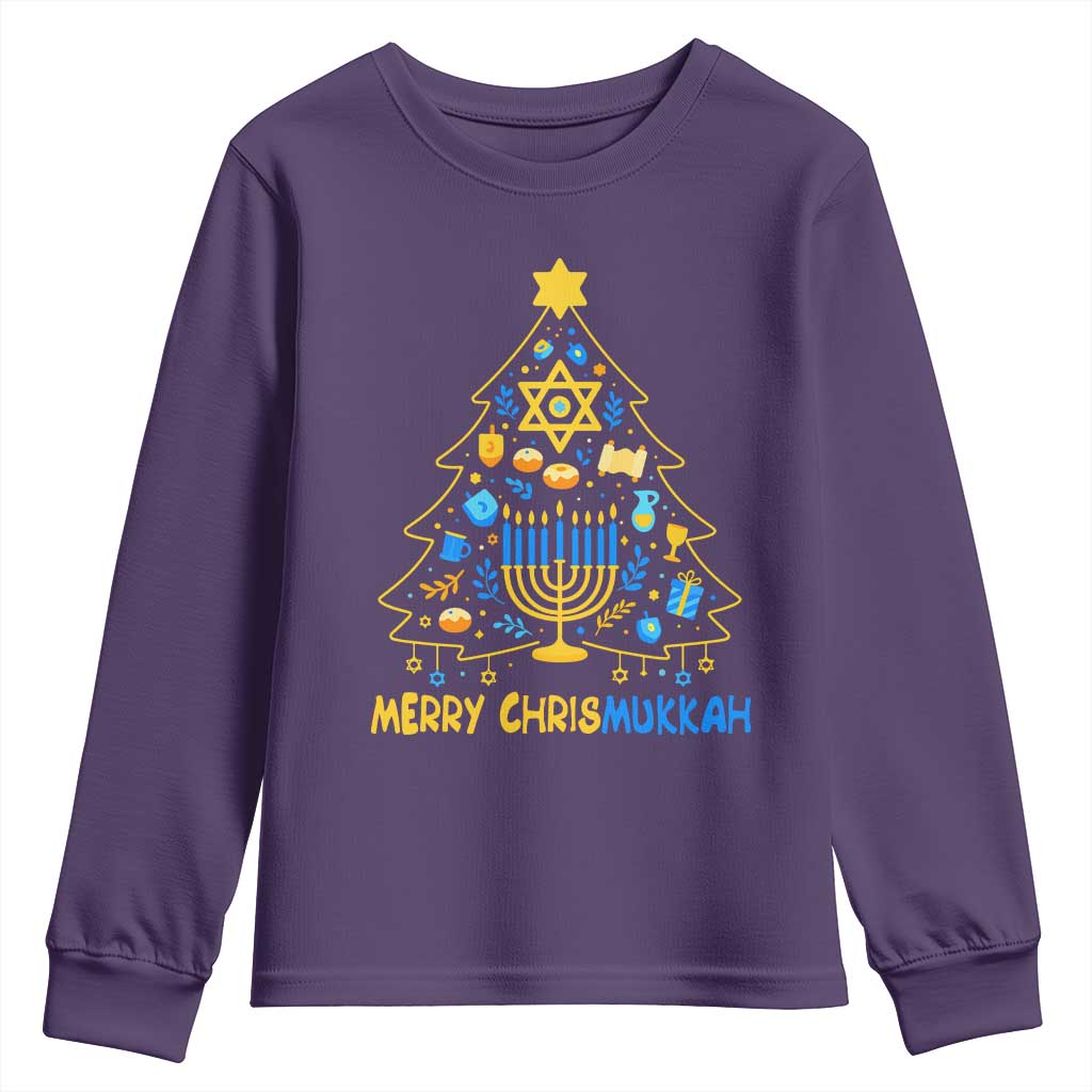 Merry Chrismukkah Youth Sweatshirt Jewish Happy Hanukkah Christmas Tree TS10 Purple Print Your Wear