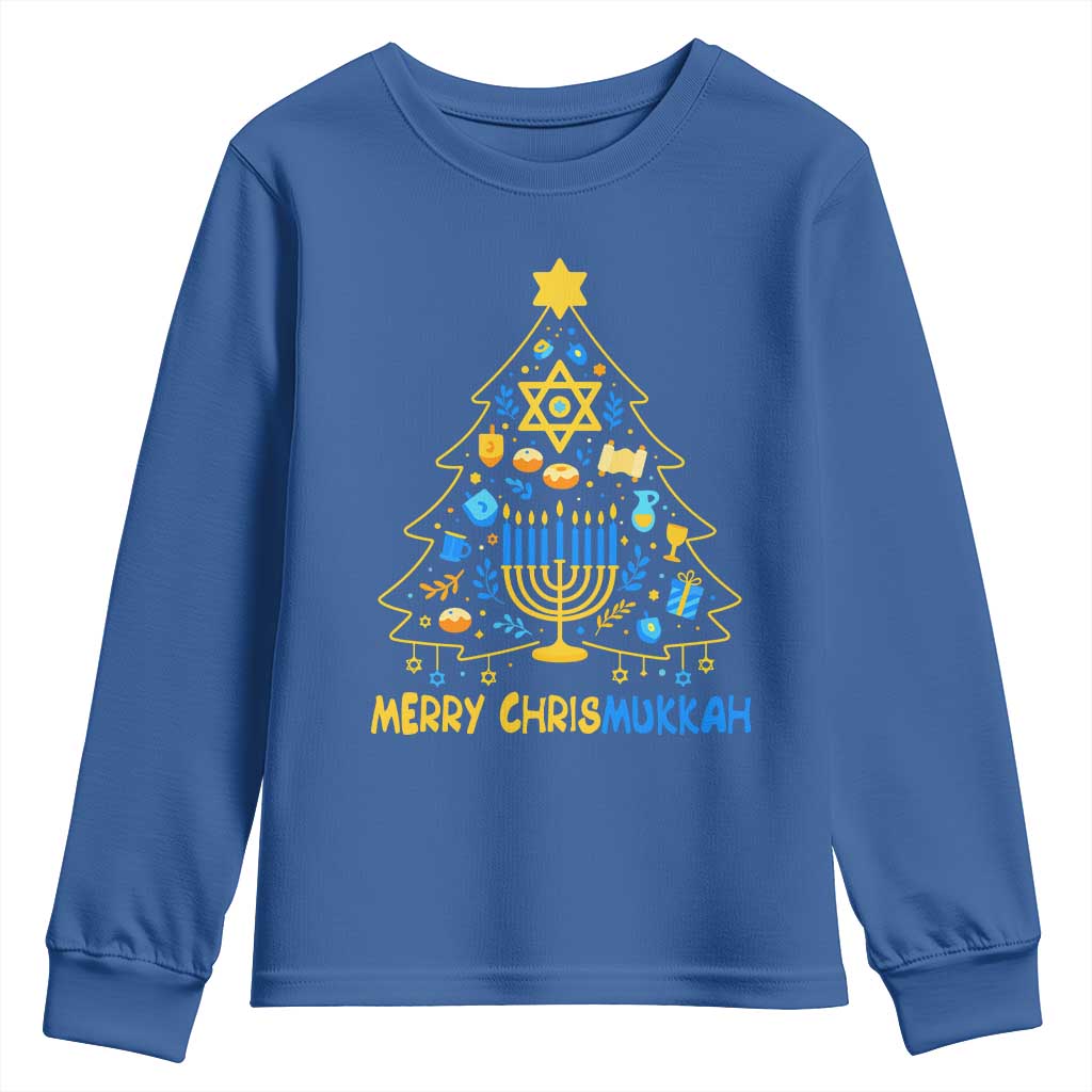 Merry Chrismukkah Youth Sweatshirt Jewish Happy Hanukkah Christmas Tree TS10 Royal Blue Print Your Wear