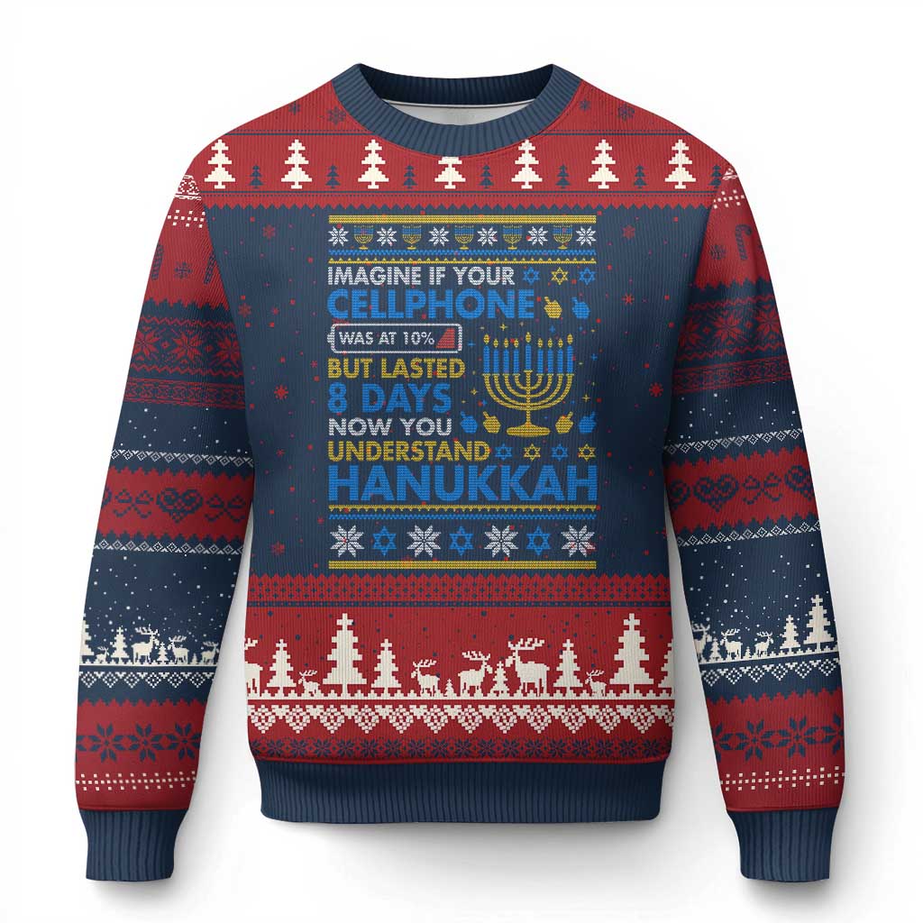 Funny Ugly Hanukkah Ugly Christmas Sweater Imagine Your Cellphone Chanukah Jewish TS10 Navy Red Print Your Wear